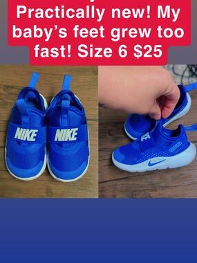 Nike Kids Blue Slip-On Sneakers with White Accents